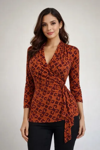 Blusa feminina tam P estampa laranja e vinho da Brooksfield