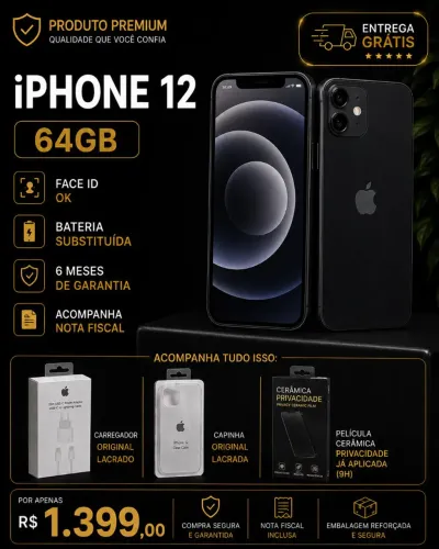 ? iPhone 12 64GB por R$ 1.399 | 6 Meses de Garantia!