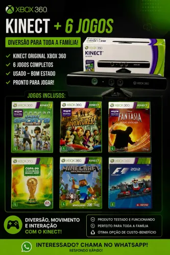 Xbox 360 Kinect + 6 Jogos - Usado em Bom Estado
