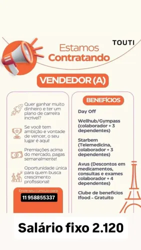VAGA PARA VENDEDOR(A) SHOPPING ARICANDUVA