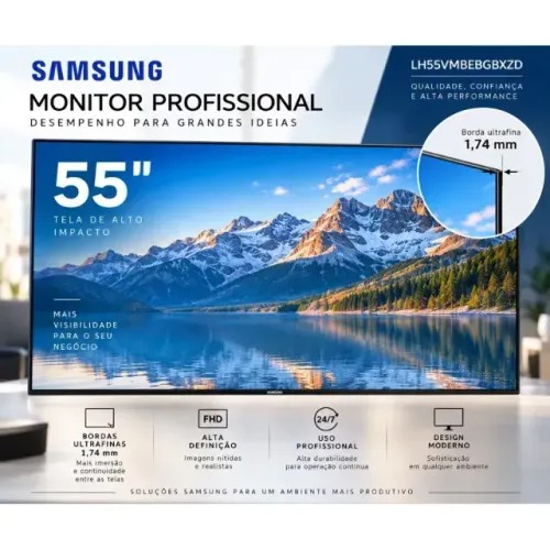 Monitor Profissional Samsung 55? VideoWall | 24/7 | Borda Ultrafina 1,74mm |Alta Definição