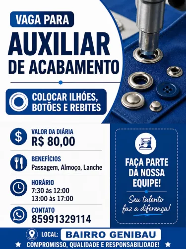auxiliar de acabamento máquina de botão