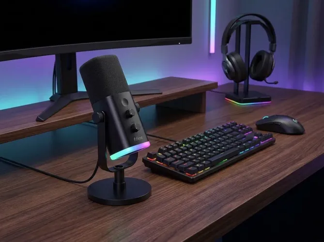 Microfone Dinâmico Fifine AmpliGame AM8 (USB / XLR com RGB) ? NOVO NA CAIXA