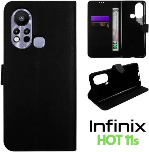 Capa Flip NFC para Infinix Hot 11S, Capa de Couro PRETA