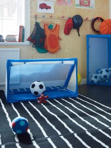 trave de futebol e porta brinquedos ikea azul