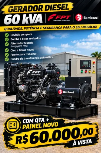 GERADOR DIESEL 60 kVA FPT / BAMBOZZI ? COM QTA + PAINEL