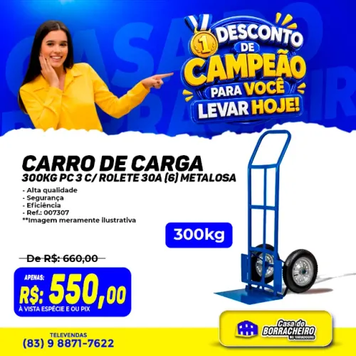 Carro de Carga 300KG PC 3 C/ Rolete 30A (6) METALOSA