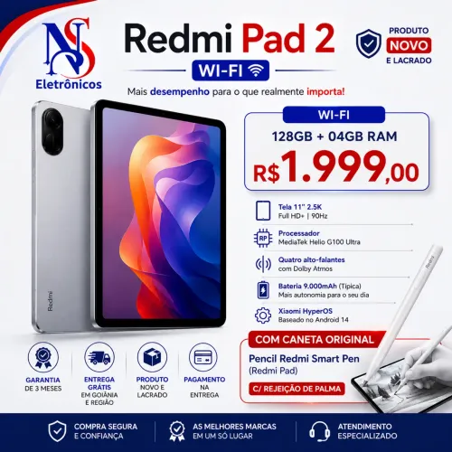 Tablet Xiaomi Pad 2 WI-FI 128GB 04GB RAM Caneta Original Com Rejeição Palma Lacrado