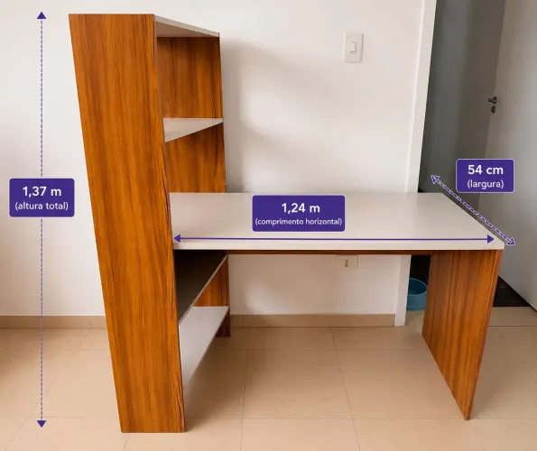 Mesa de Escritório com Estante Lateral - Escrivaninha Moderna em Excelente Estado