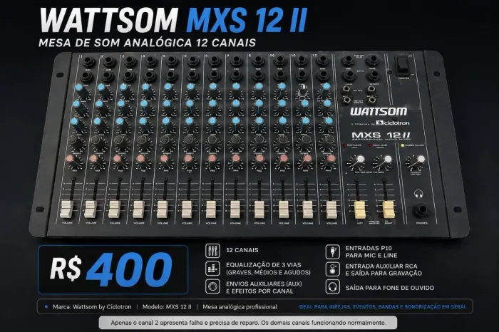 Mesa de Som Wattsom MXS 12 II - 12 Canais