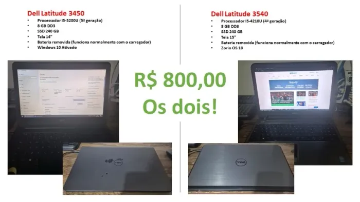 2 Notebooks Dell Latitude | i5 | SSD | 8GB RAM | R$ 800 os dois