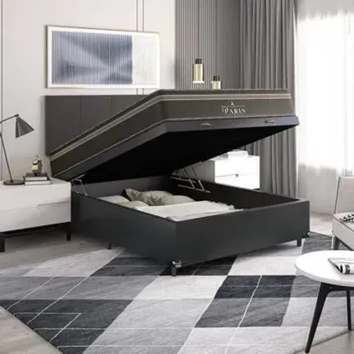 Cama Box Baú Casal + Colchão Paris Molas Ensacadas Pocket