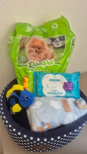 Cama pet para porte pequeno tapete higiênico com 10 unidades e 2 brinquedos Pet.