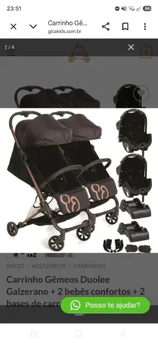 Carrinho de bebê para gêmeos Galzerano + bebê conforto + base