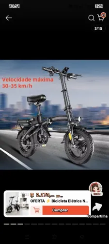 OFERTA ? Bicicleta Elétrica NUDA 48V Dobrável para Cidade ? Econômica + ? Cesta Grátis
