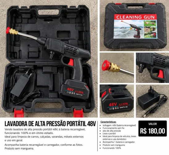 Lavadora de Alta Pressão Portátil 48V a Bateria + Carregador e Maleta