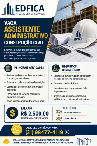 Assistente administrativo com experiência em construção civil