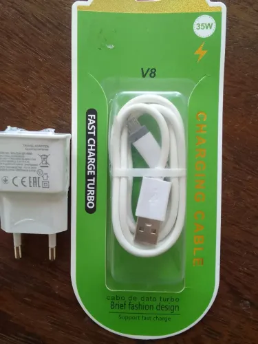 Cabo USB tipo V8 para celular + Fonte de alimentação