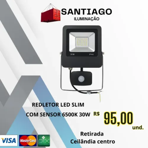 REFLETOR LED SLIM COM SENSOR 6500K 30W