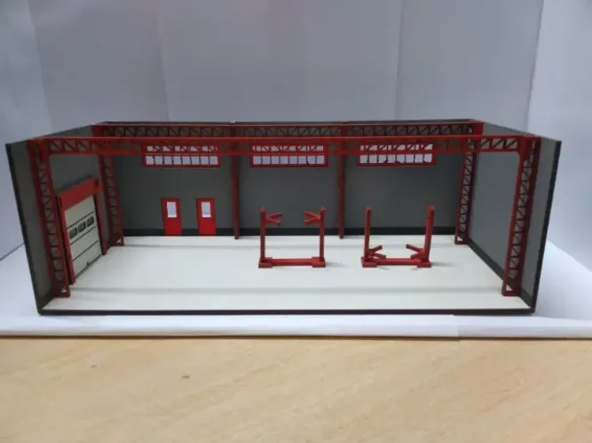 miniatura em mdf oficina de veículos escala 1/64