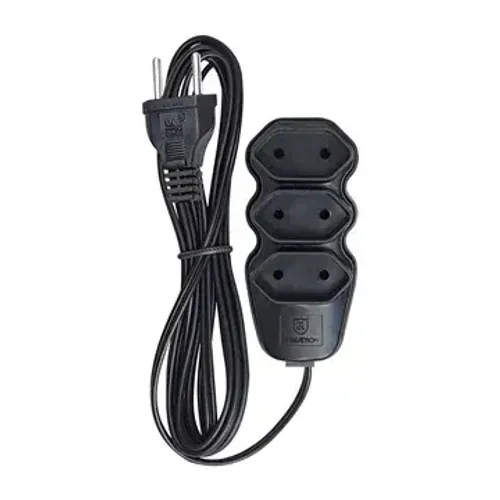 Extensão Pratik Fio Paralelo 2x0,75mm 3 Tomadas 3m Preto
