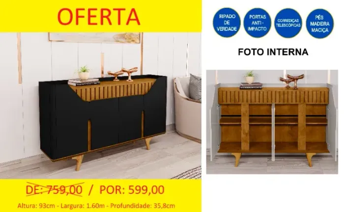 Aparador com Design ripado - Campeão de vendas venha garantir o seu