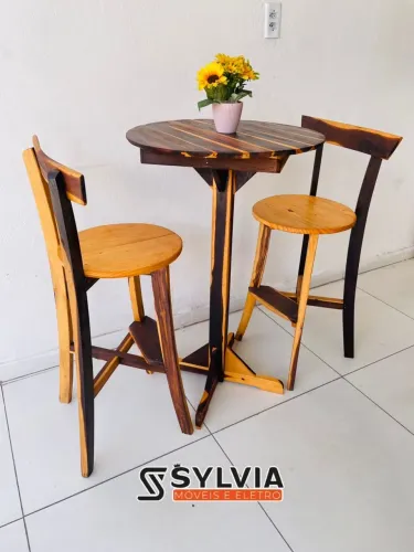 Conjunto bistrô fixo 60x60 envernizado 