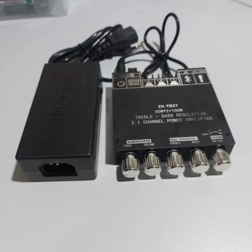 Amplificador de Áudio 2.1 Canais 50W ZK-TB21 + Fonte de alimentação 