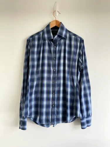 Camisa masculina tam GG xadrez tons de azul Slim Fit Zara 