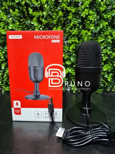 Microfone pra pc usb podcast com base removível e botão silencioso 