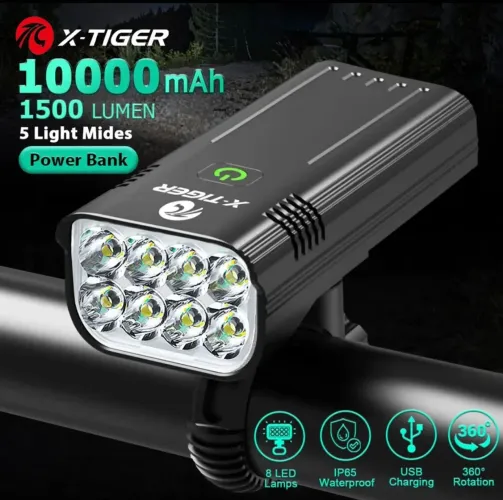 Farol de Bicicleta X-Tiger 10000 mAh 1500 Lumens