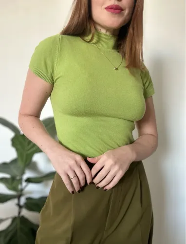 Blusa Tricot P/M Verde Pistache Lã