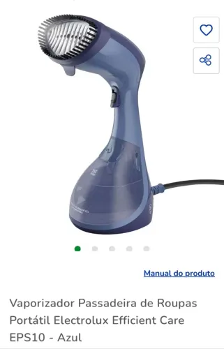 Vaporizador/Higienizador de Roupas Electrolux - EPS10 Portátil 260ml 1200W