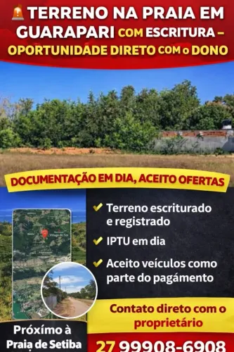 TERRENO NA PRAIA EM Guarapari COM ESCRITURA - OPORTUNIDADE DIRETO COM O DONO, parcelo
