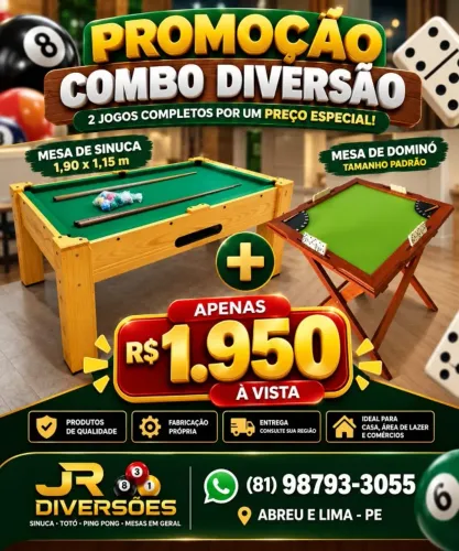 Promoção sinuca mais mesa de Dominó