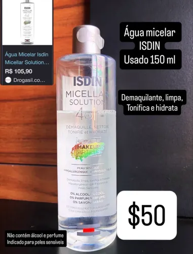 Água Micelar ISDIN , de 400 ml , usado 150 ml , vendo por $50 , comprei por $100
