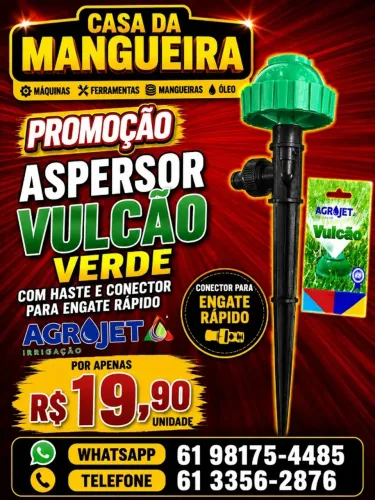 ASPERSOR VULCAO VERDE C/HASTE E CONEC. P/ENGATE RAPIDO