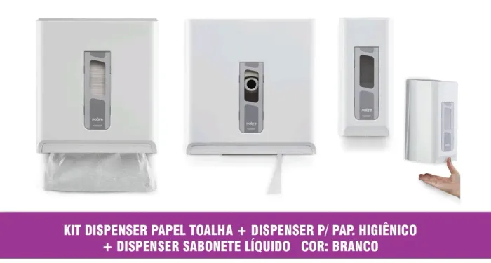 Kit Dispensers Profissional: Papel Higiênico, Papel Toalha e Saboneteira