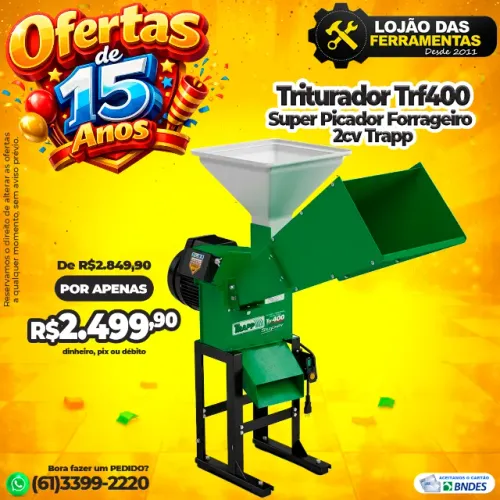 Triturador Picador Forrageiro Trf400 Super 2cv Trapp