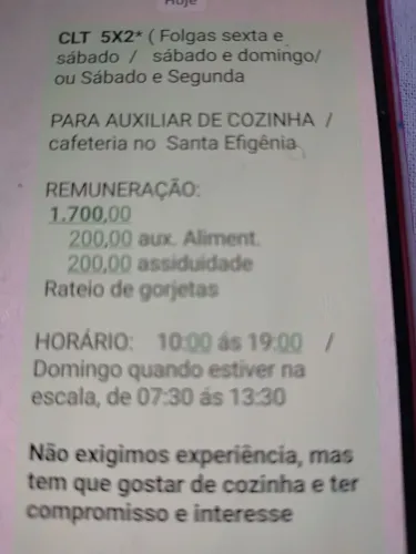 VAGA AUXILIAR DE COZINHA - CAFETERIA