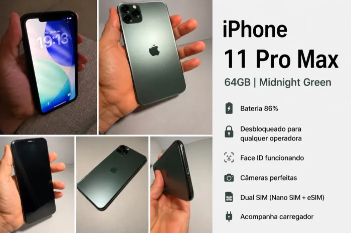 iPhone 11 Pro Max 64GB Verde | 86% Bateria | Face ID OK | Desbloqueado