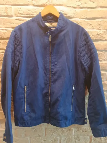 Jaqueta masculina Zara em tecido camurça azul escuro vibrante tam G, toda forrada, nova