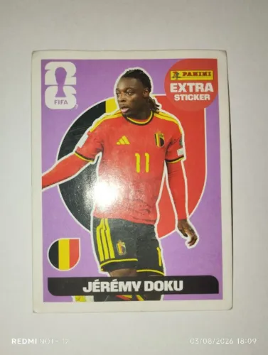 Figurinha Extra Sticker Jérémy Doku | Panini Original | Copa do Mundo 2026 | Rara