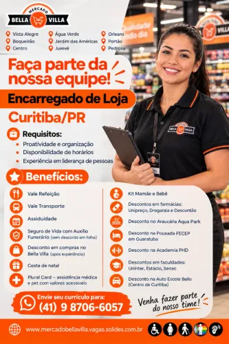 Vaga Encarregado de Loja Bella Villa