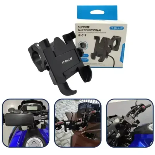 Suporte de Celular para Moto em Aluminio com Carregador