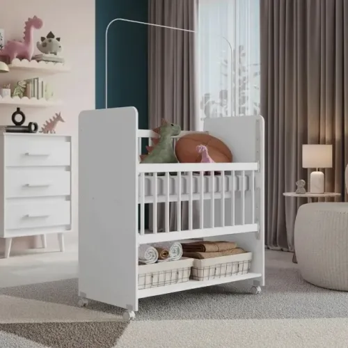 Mini Berço Funcional Grade Móvel e Rodinhas