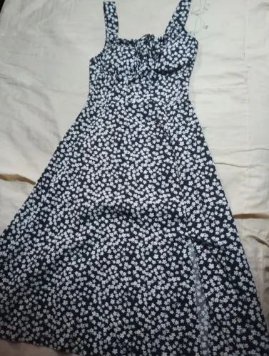 Vestido midi floral preto e branco Tamanho G Novo