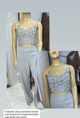 Conjunto top e calça pedraria