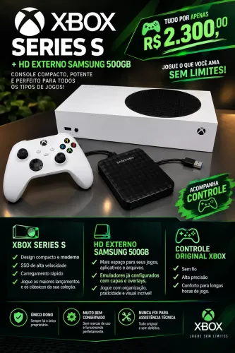 Xbox Series S + Controle + HD 500GB Samsung (Emuladores configurados)
