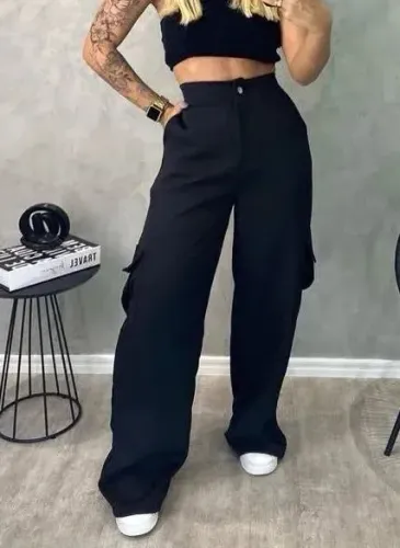 Calça de alfaiataria cargo pantalona